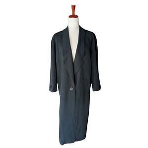 Linda Richards Vintage Black Duster Coat Longline Single Button Made in USA 4